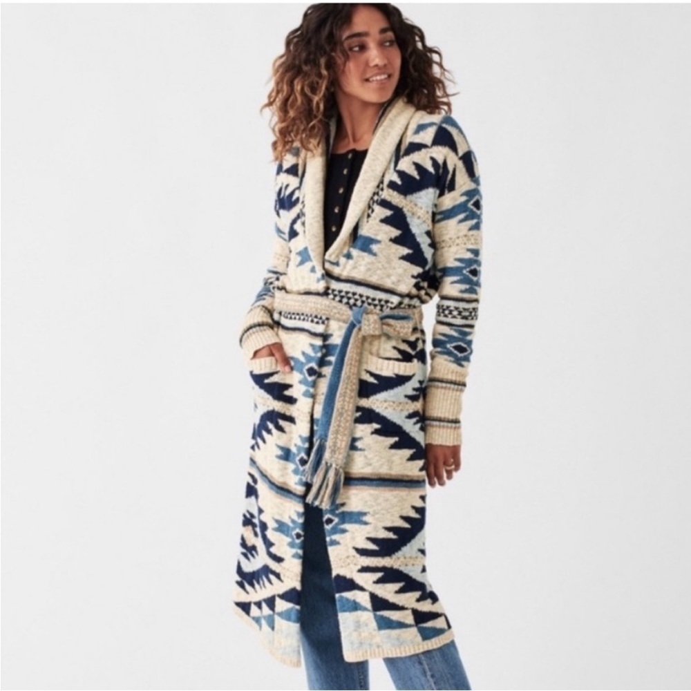 Faherty Southwestern Paloma Cardigan Sweater Duster Ombré Blue